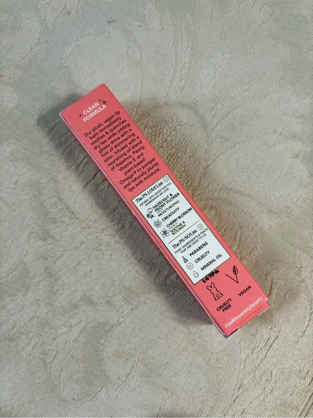 Polite Society Polite Pout Tinted Lip Balm Lipgloss in Peach Bellini BNIB